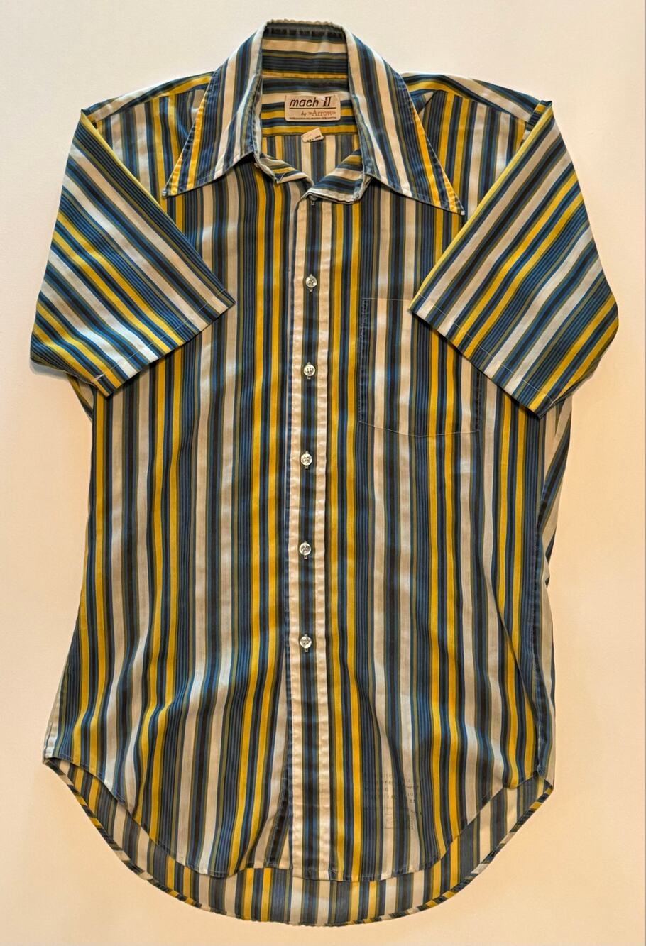 Vintage 70s Arrow Mach II Striped Dagger Collar Short Sleeve Shirt Mens M